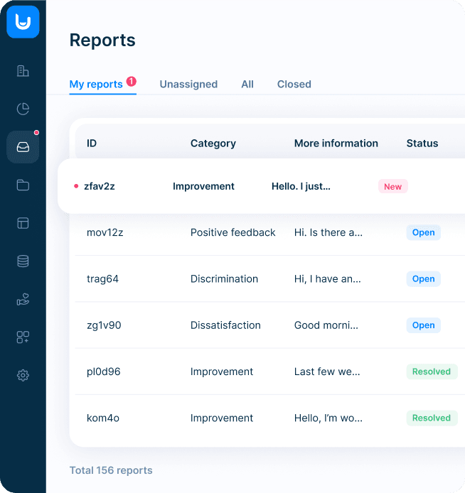 Screenshot from Faceup app showing list of reports